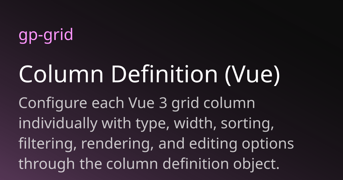 Column Defination Column Definition (Vue) | gp-grid